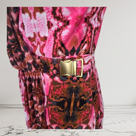 Laundry By Shelli Segal Pink Snakeskin Print Faux Wrap Dress Size 6 - Picture 3 of 6